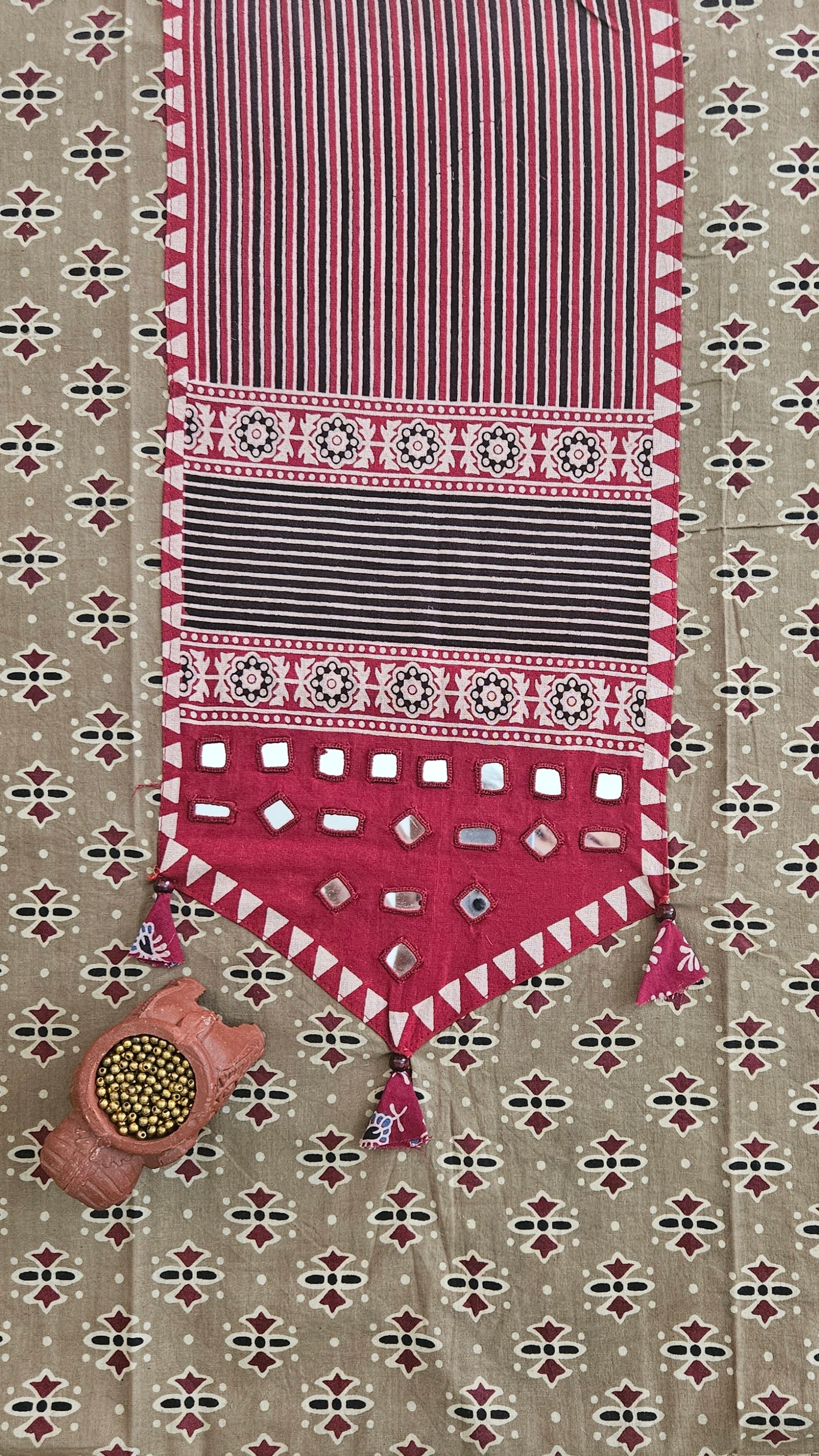 Beige'n'maroon ajrakh print cotton suit with Mul cotton dupatta