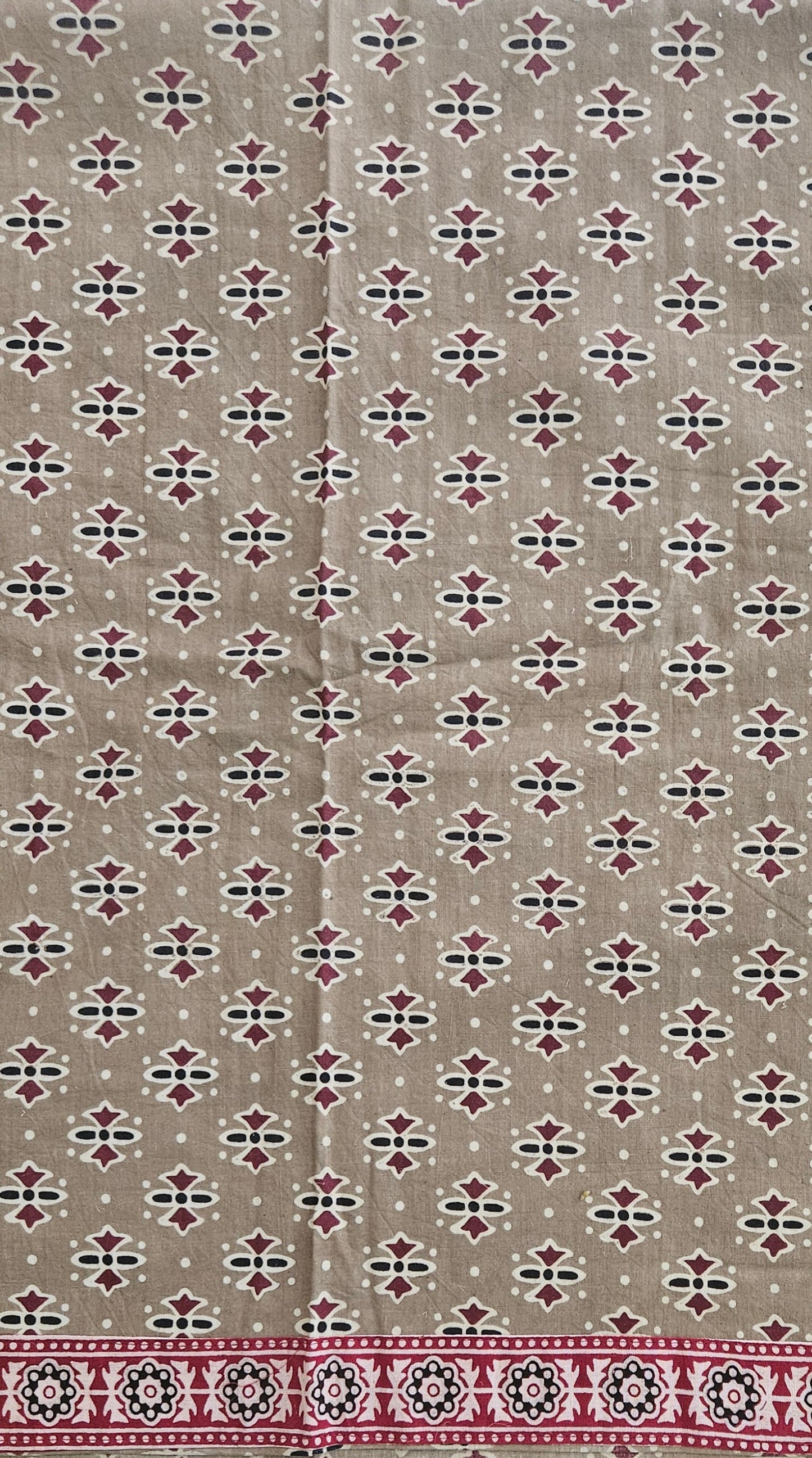 Beige'n'maroon ajrakh print cotton suit with Mul cotton dupatta