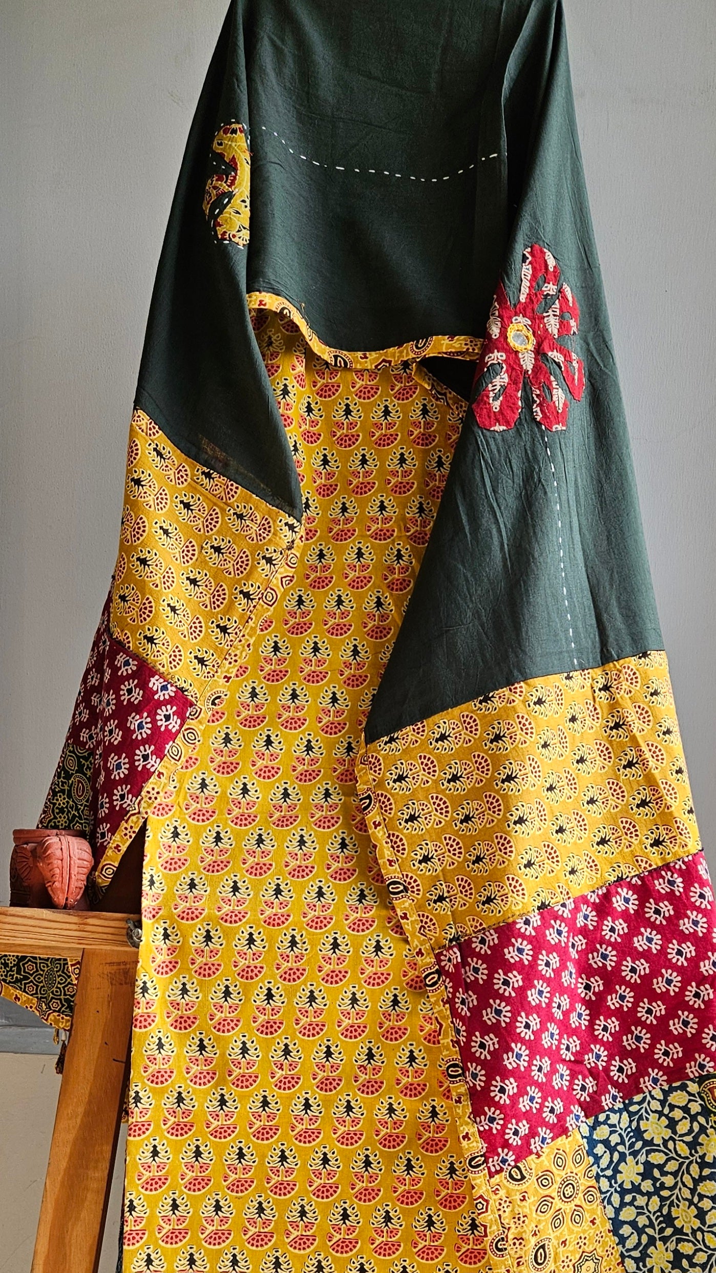 Mustard’n’green ajrakh print cotton kurta dupatta set