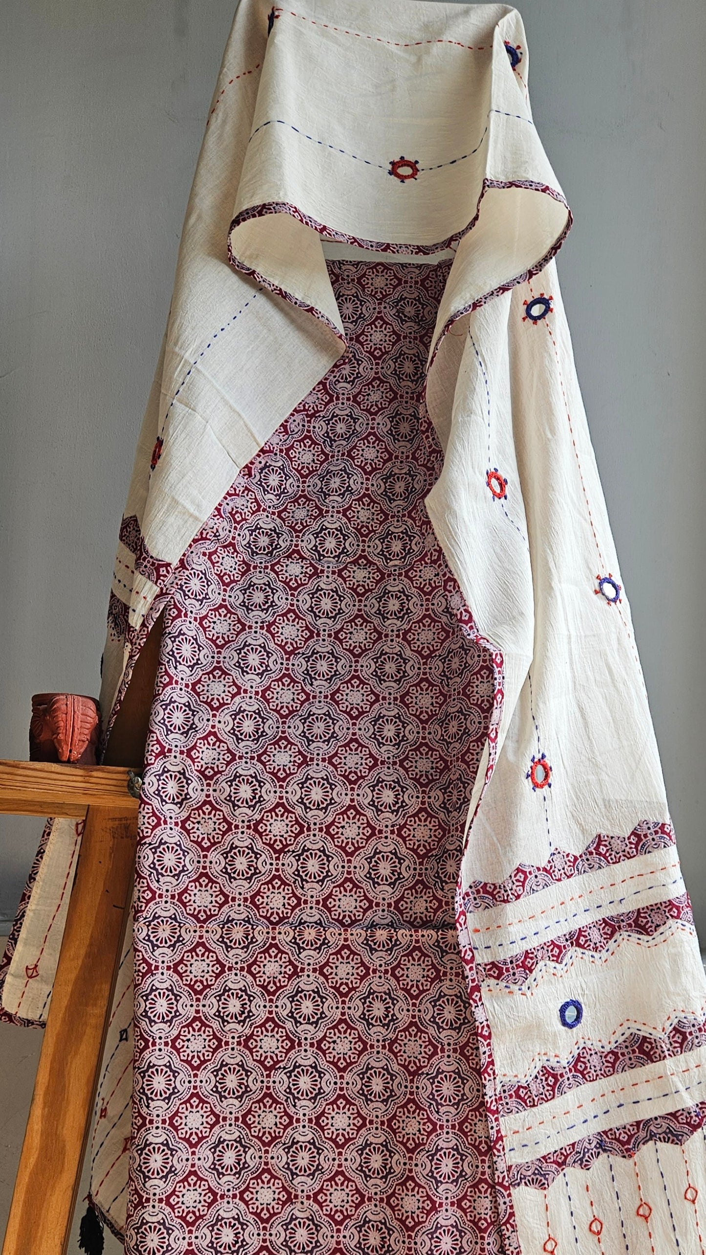 Maroon’n’offwhite ajrakh print cotton kurta and dupatta set