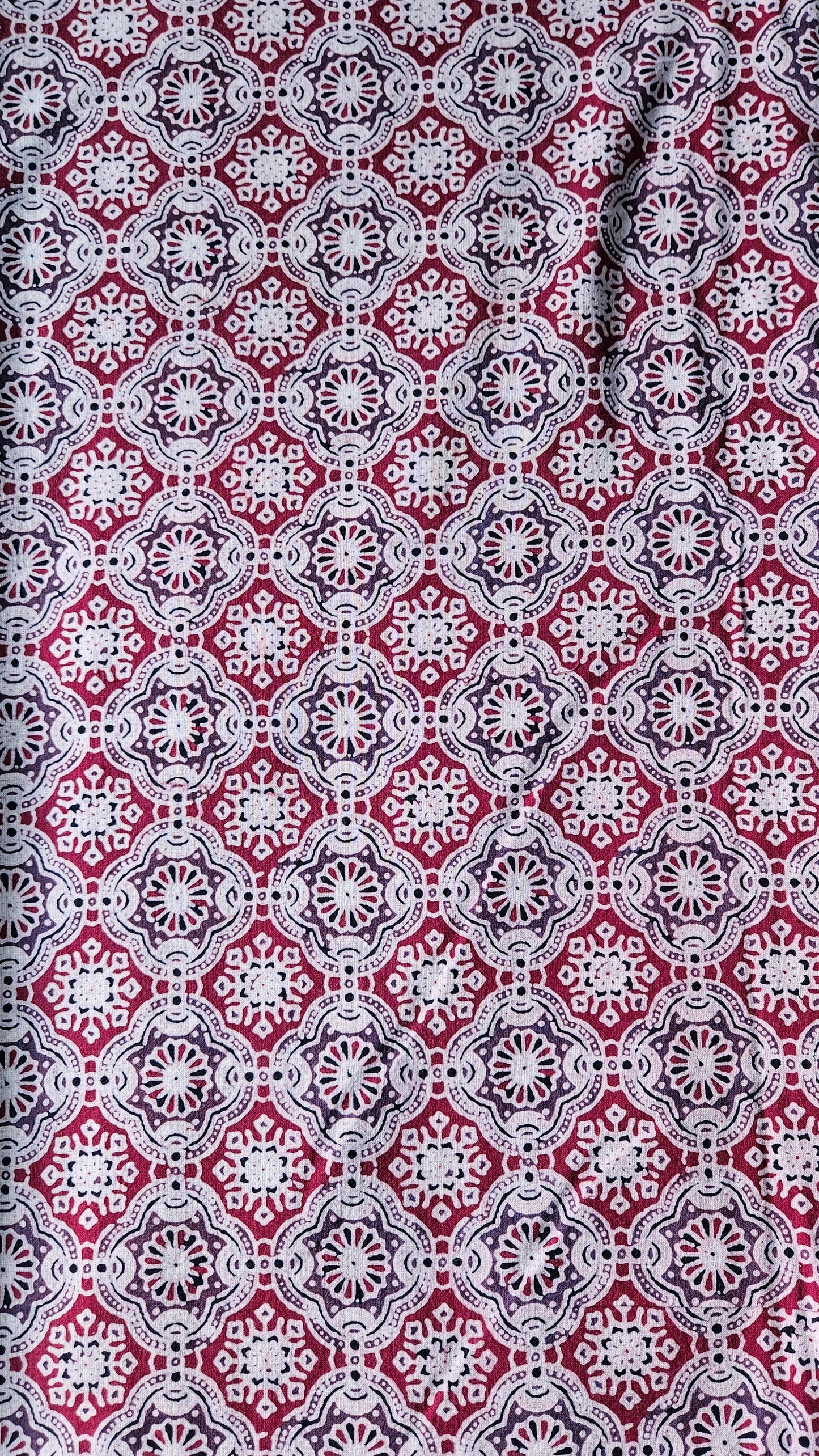 Maroon’n’offwhite ajrakh print cotton kurta and dupatta set
