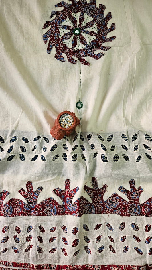 Maroon’n’offwhite ajrakh print cotton kurta dupatta set