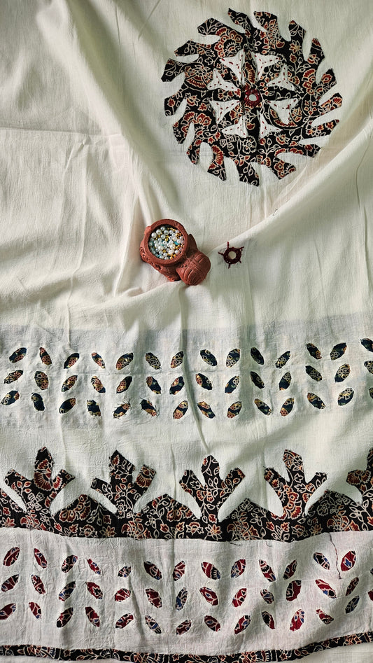 Black’n’off white ajrakh print cotton kurta dupatta set