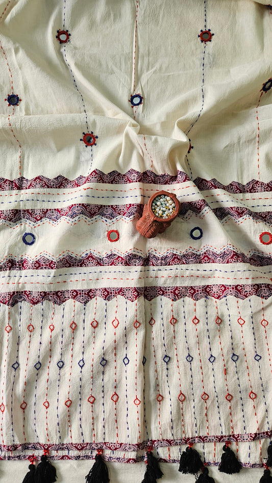 Maroon’n’offwhite ajrakh print cotton kurta and dupatta set