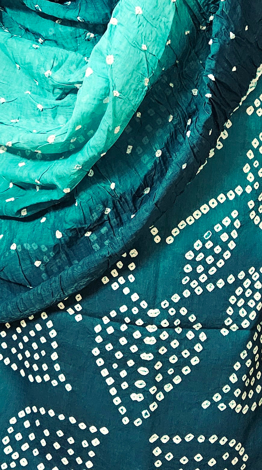 Teal green bandhani cotton suit with mul cotton dupatta