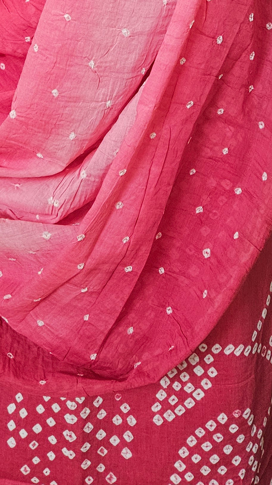 Pink bandhani cotton suit with mul cotton dupatta