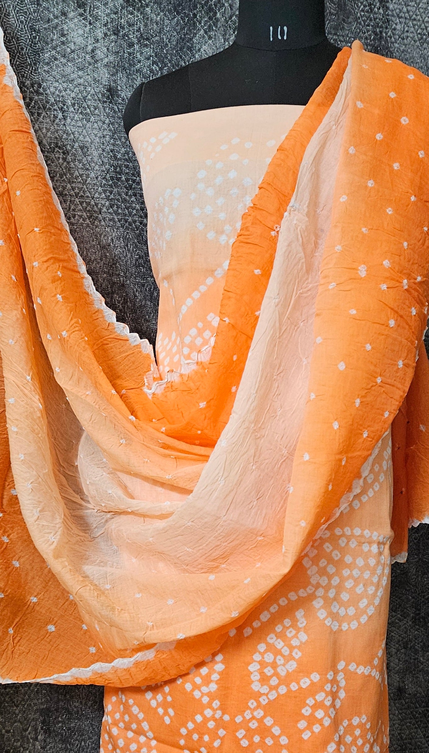 Orange bandhani cotton suit with mul cotton dupatta