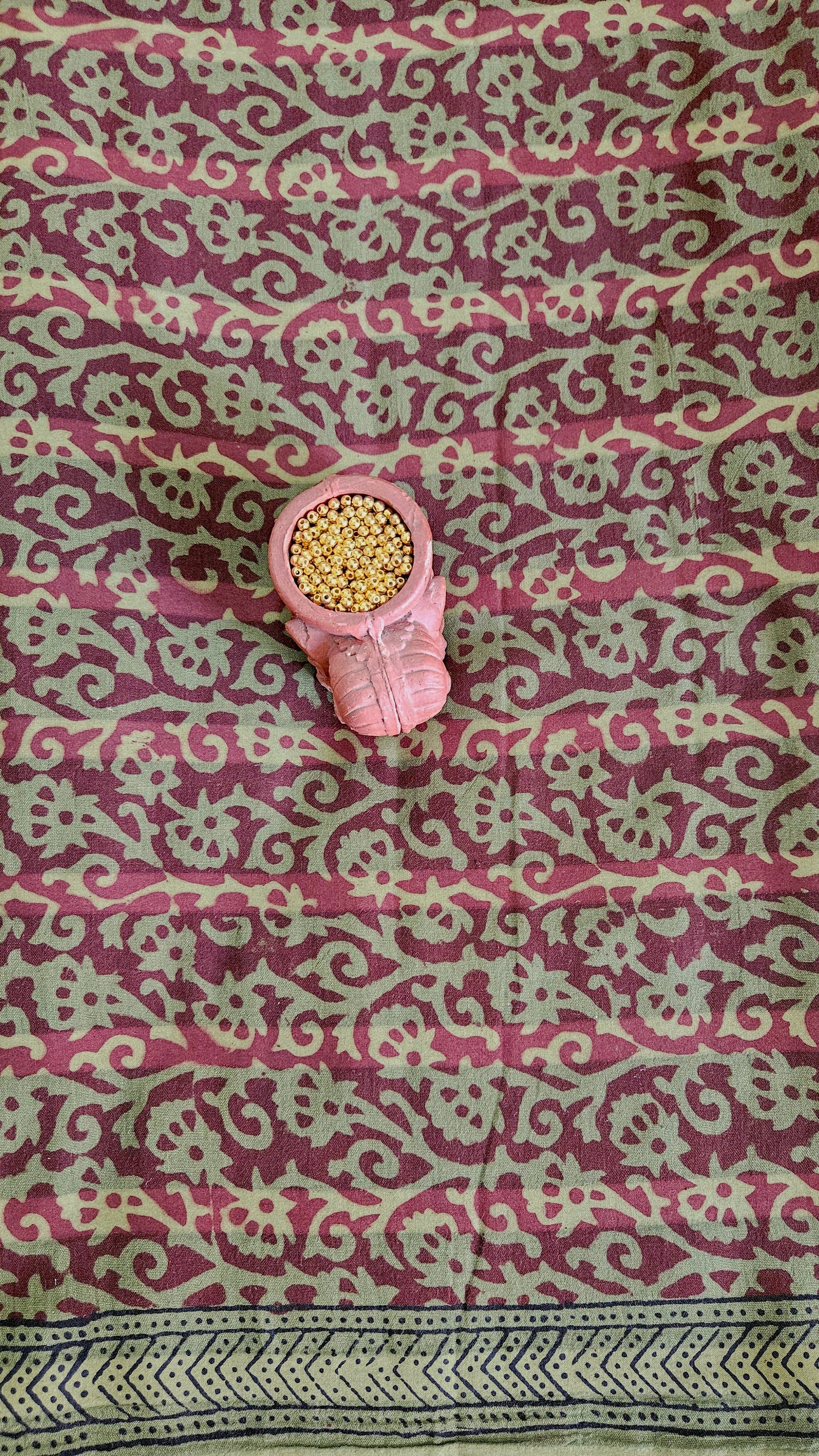 Olive green’n’maroon bagh print cotton suit material