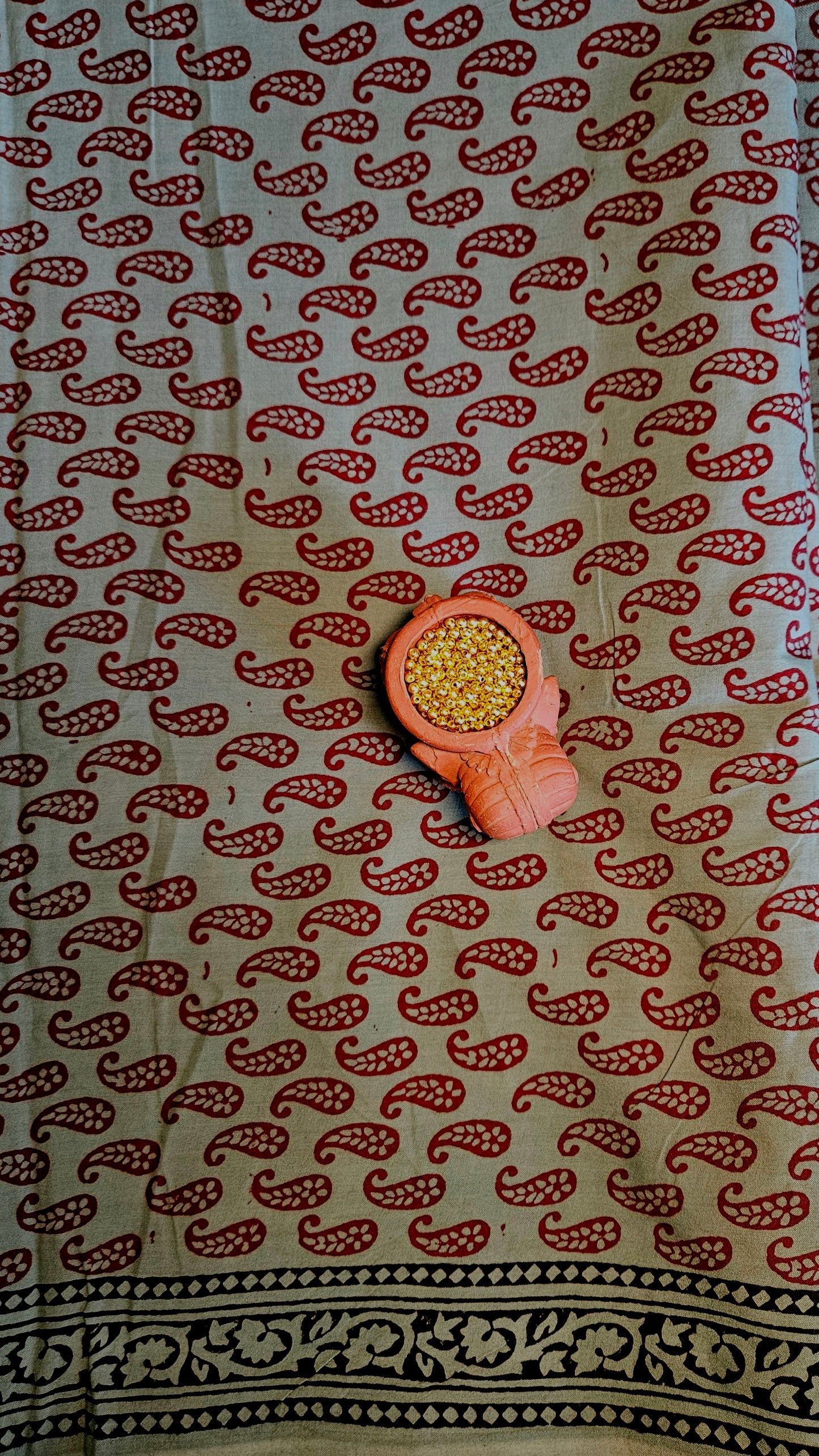 Deep brown’n’sage green bagh print cotton suit material