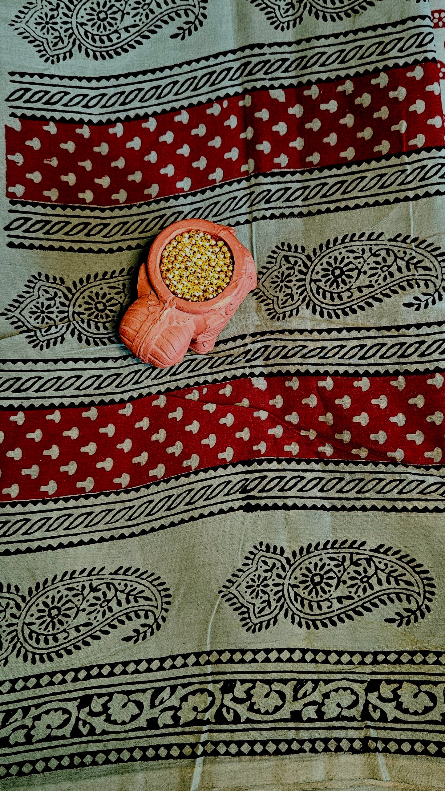 Deep brown’n’sage green bagh print cotton suit material