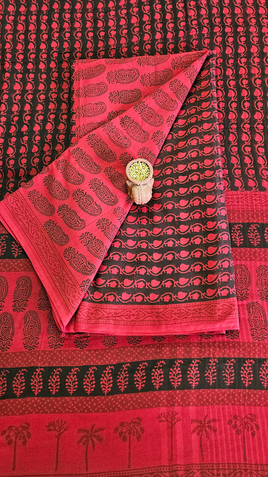 Red’n’black bagh print cotton suit material