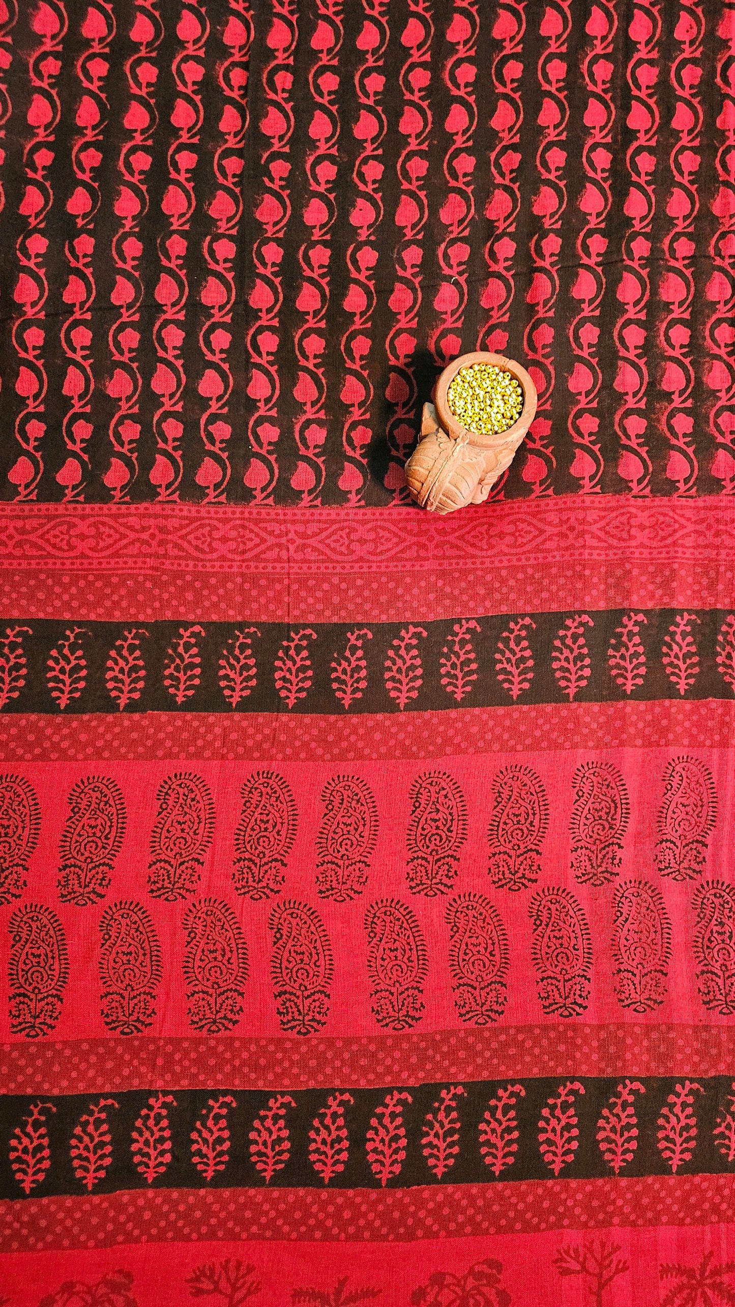 Red’n’black bagh print cotton suit material