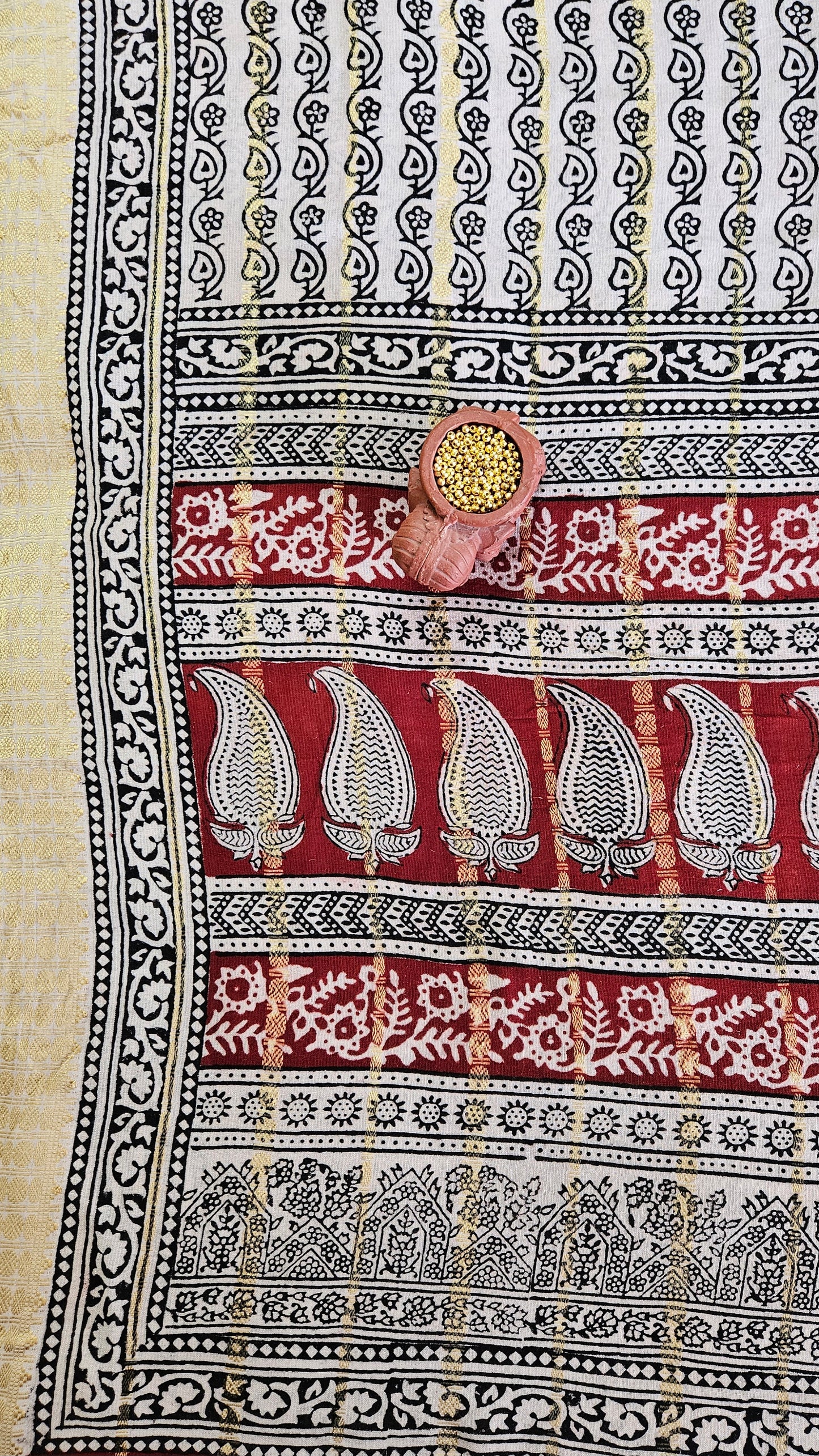Red’n’white bagh print cotton suit material