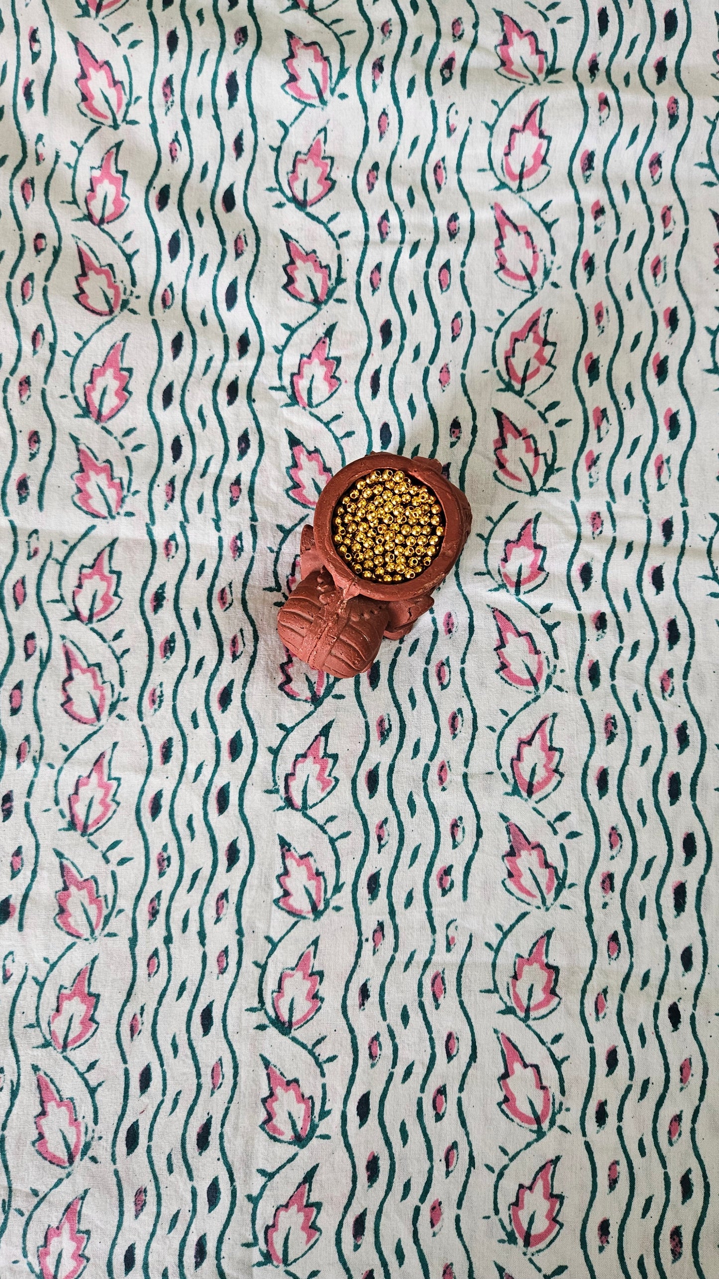 Mustard’n’green front panel Baroda print cotton suit