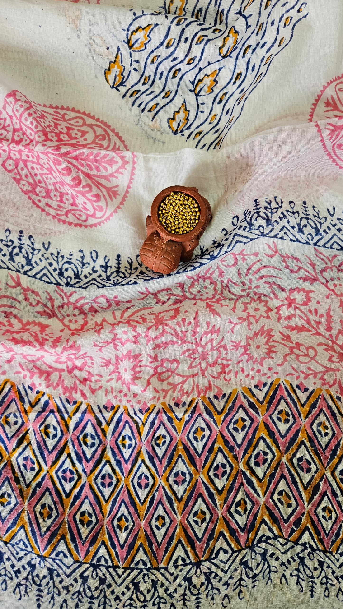 Blue’n’pink front panel Baroda print cotton suit