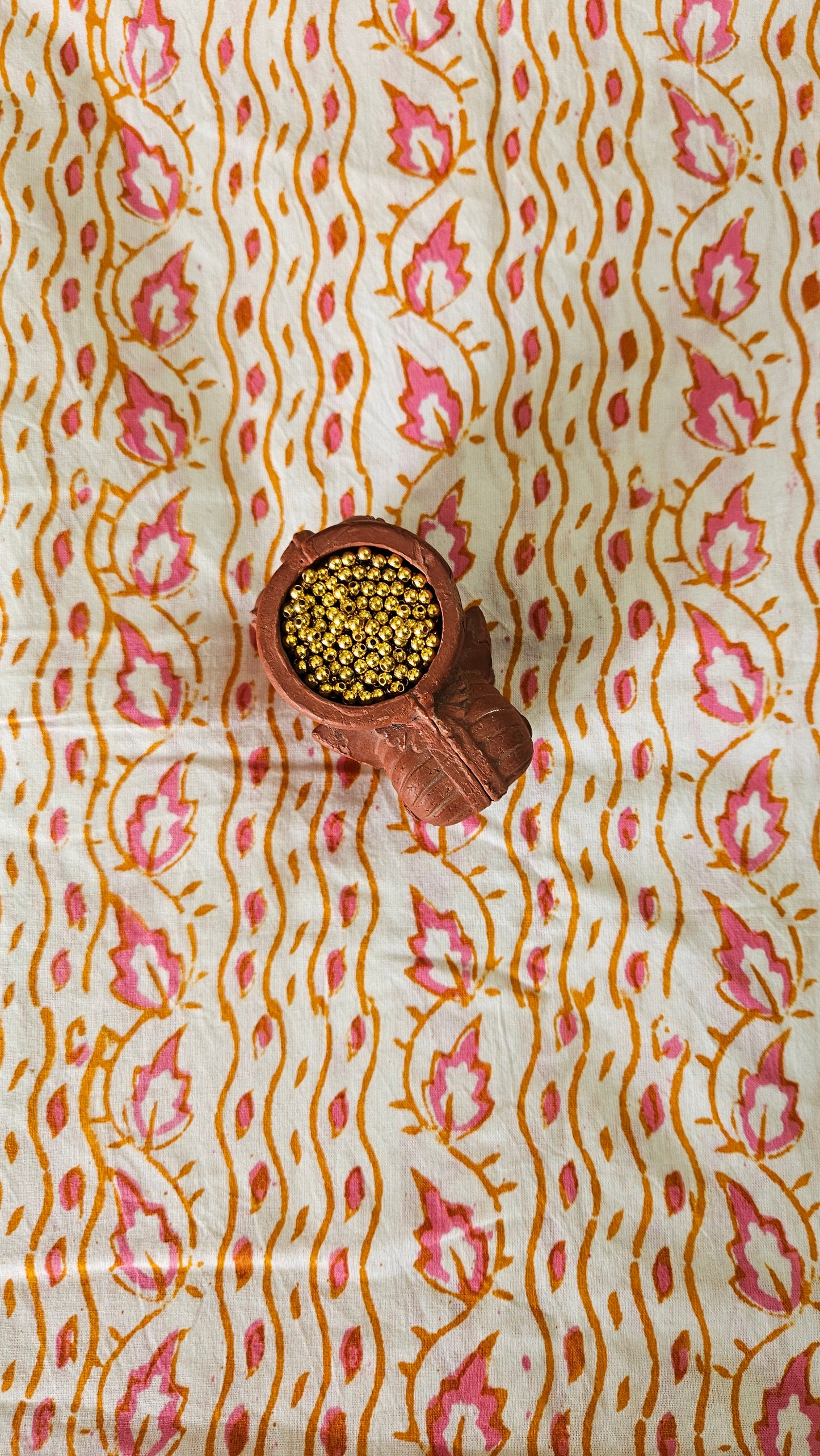 Pink’n’green front panel Baroda print cotton suit