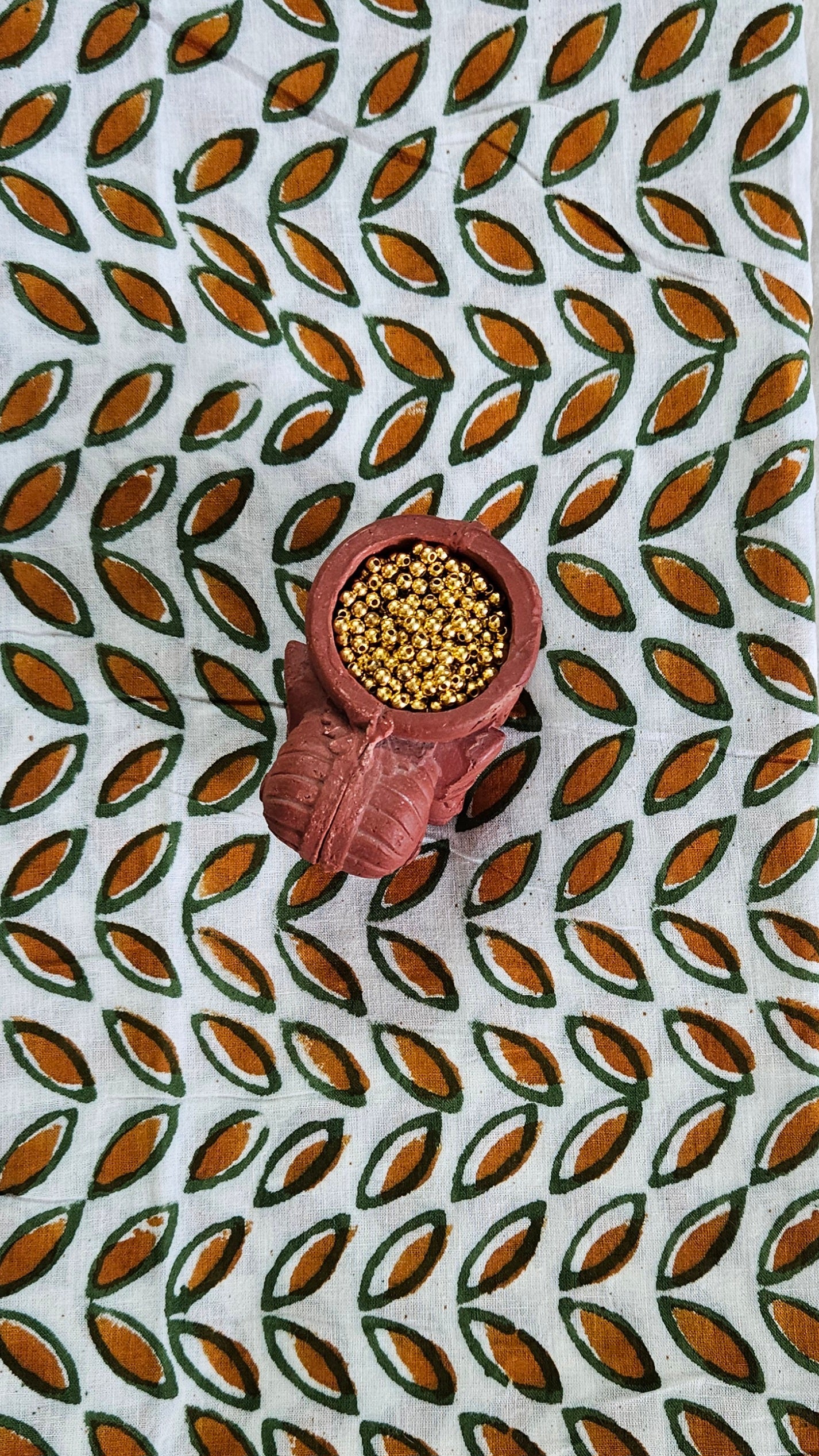 Green’n’mustard hand embroidered yoke Baroda print cotton suit