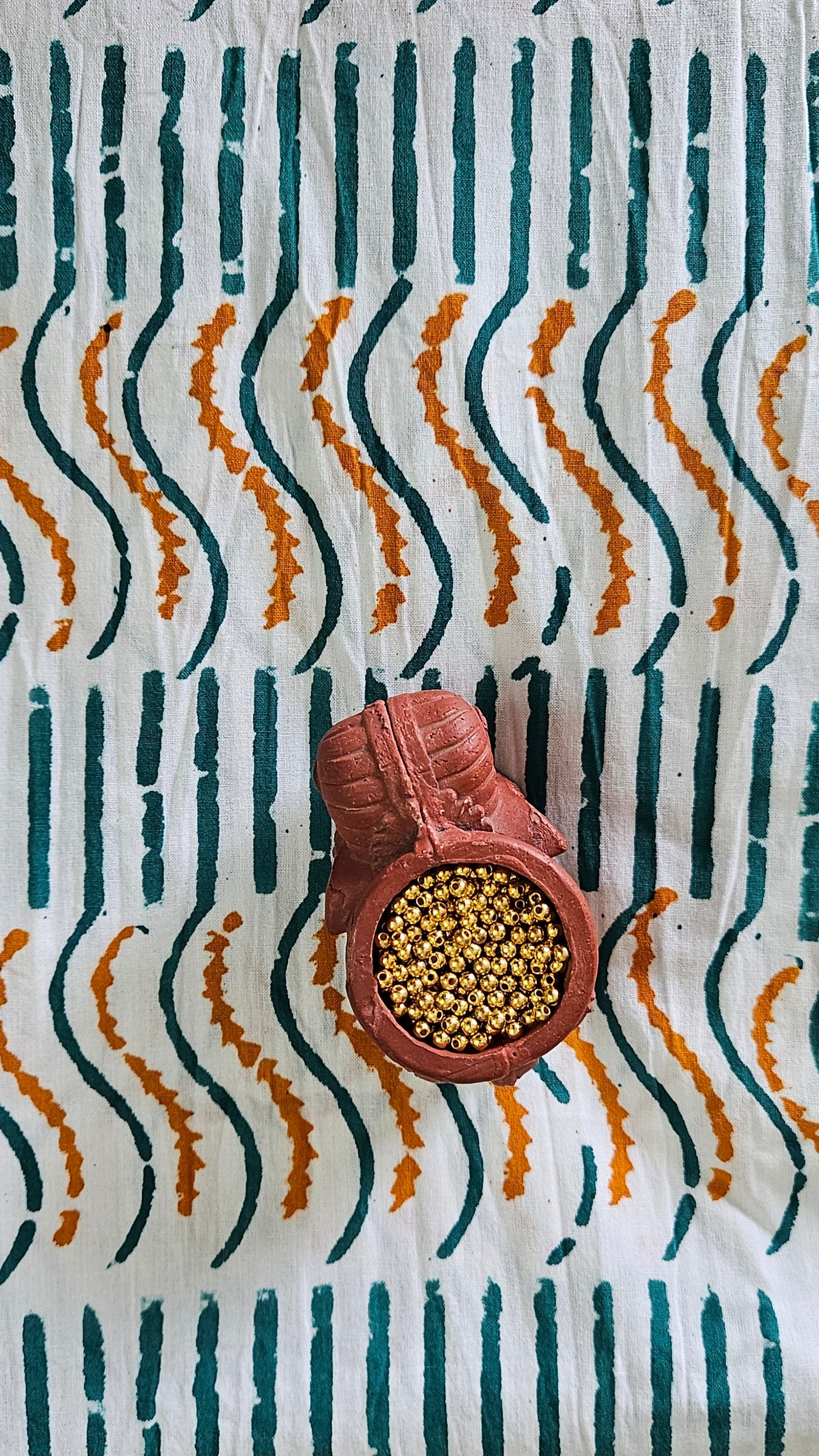 Green’n’mustard hand embroidered yoke Baroda print cotton suit