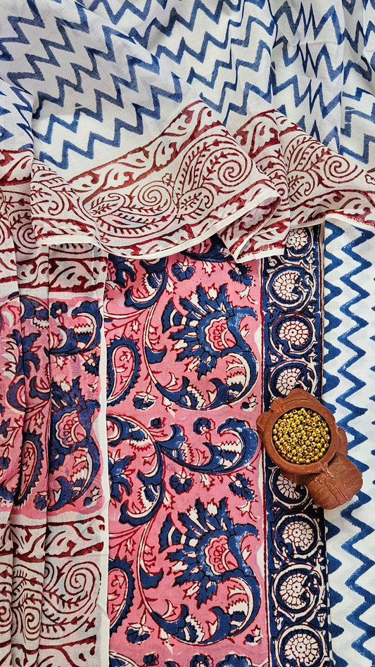 Pink’n’blue Baroda print cotton suit