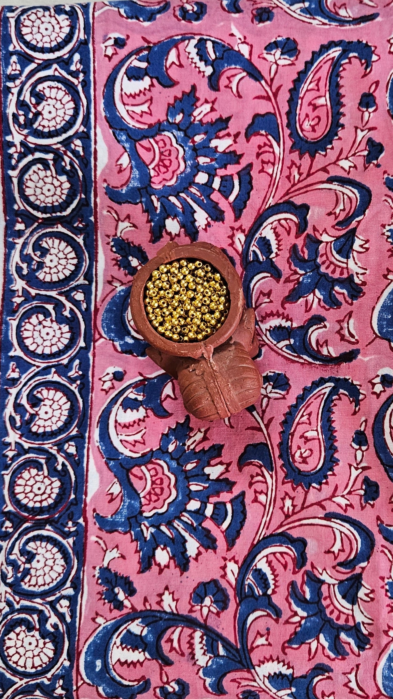 Pink’n’blue Baroda print cotton suit