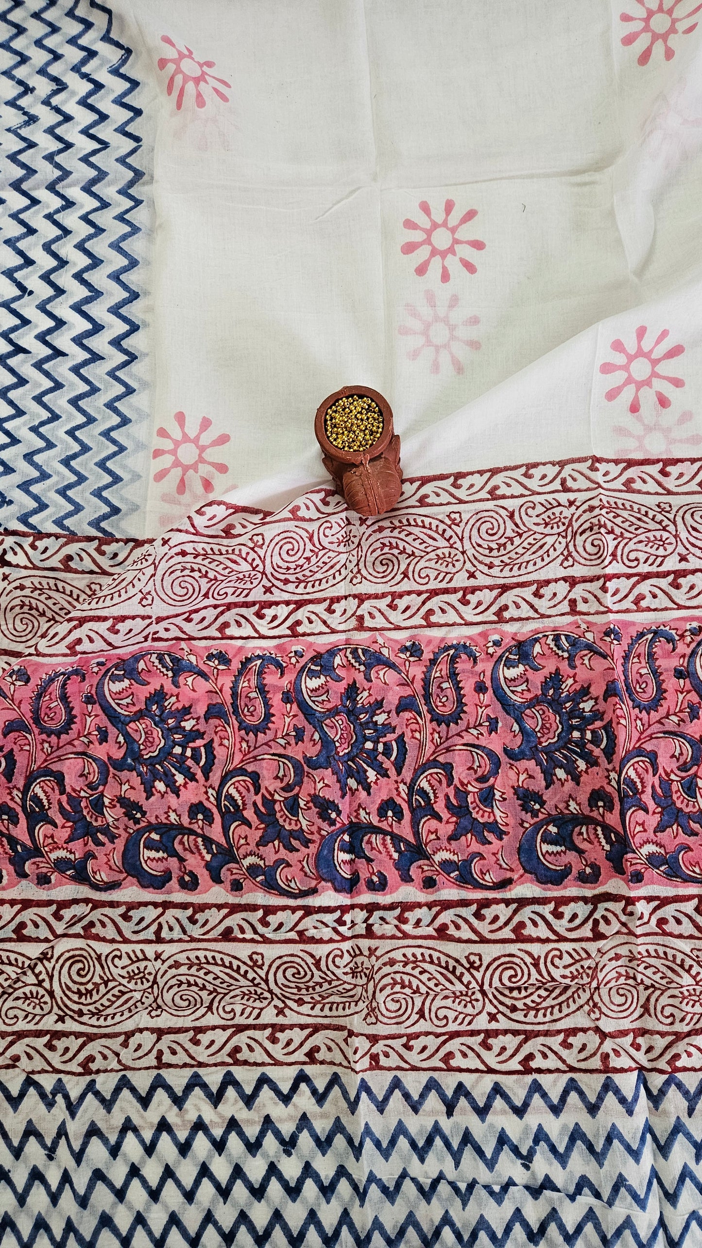 Pink’n’blue Baroda print cotton suit