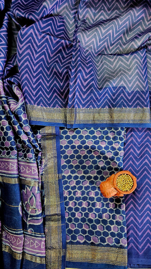 Purple’n’pink maheshwari silk cotton suit