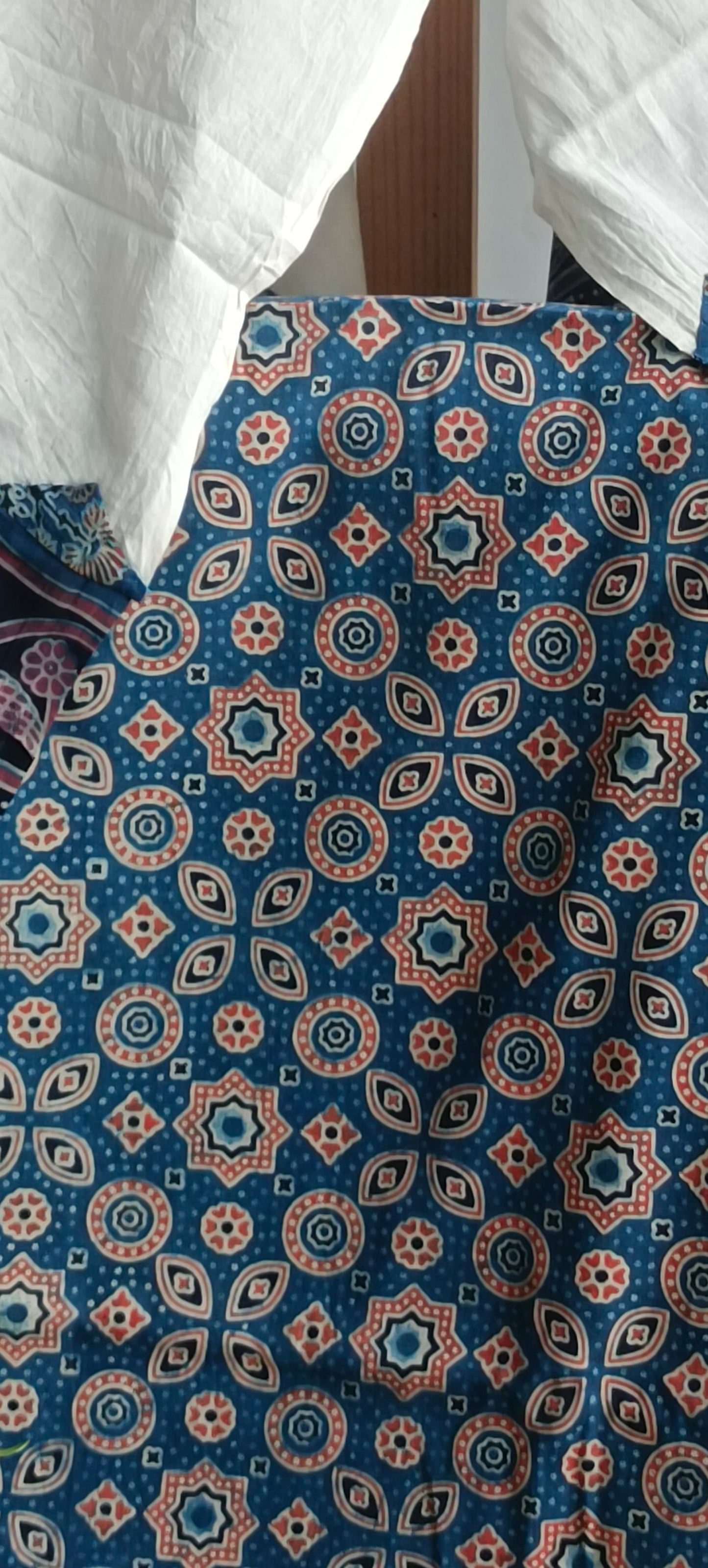 Blue'n'maroon ajrakh print cotton kurta Dupatta  set.