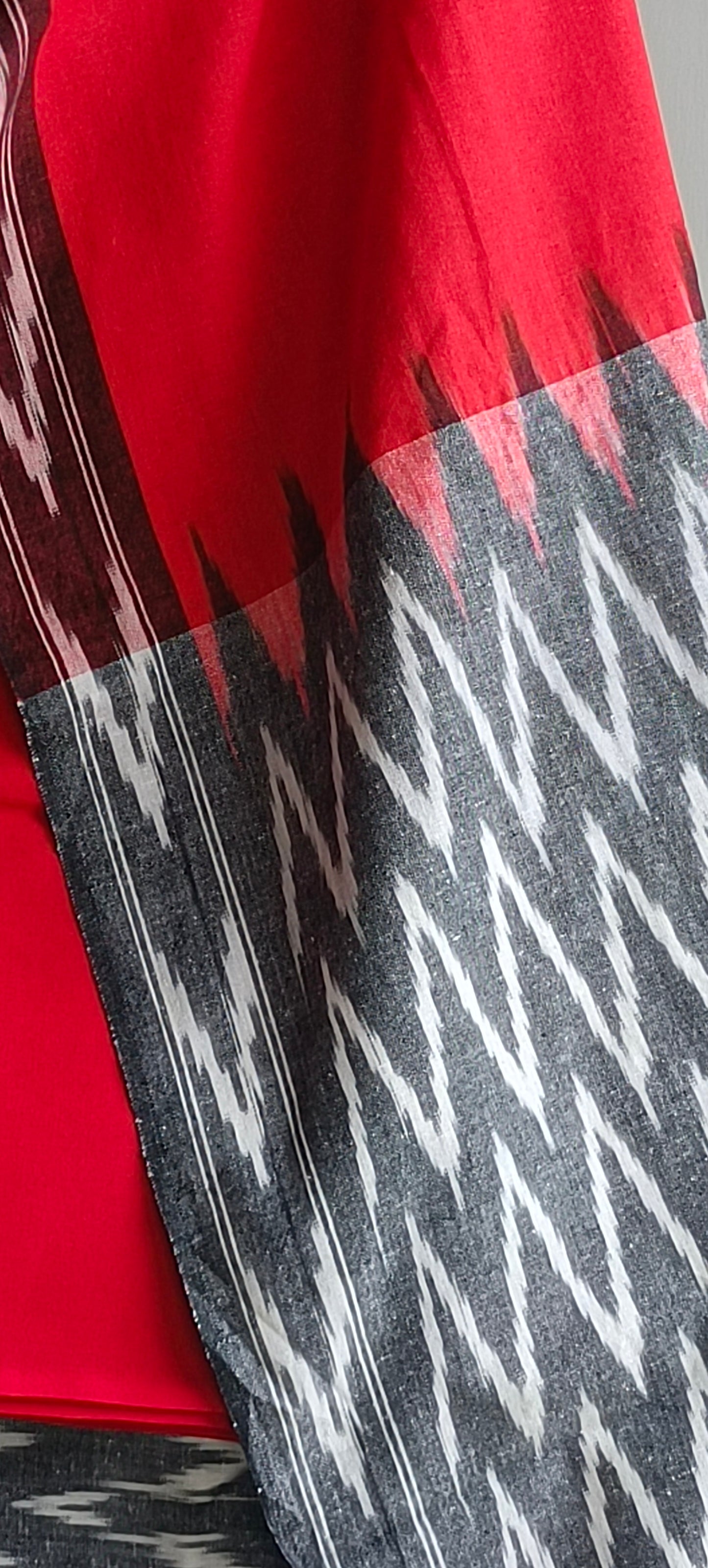 Red'n'Grey pochampally ikat weave cotton suit.