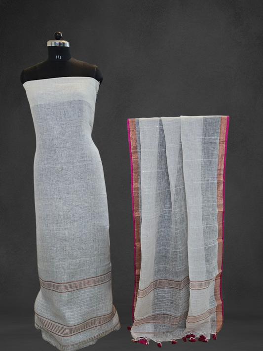 White linen jamdani  handloom suit