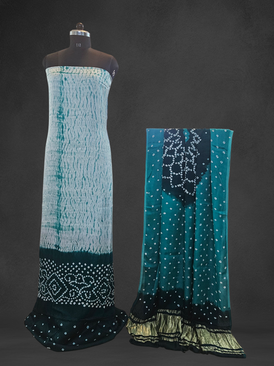 Green'n'white monochromatic tie'n'dye modal silk suit