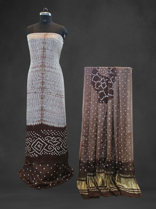 Brown'n'white monochromatic tie'n'dye modal silk suit