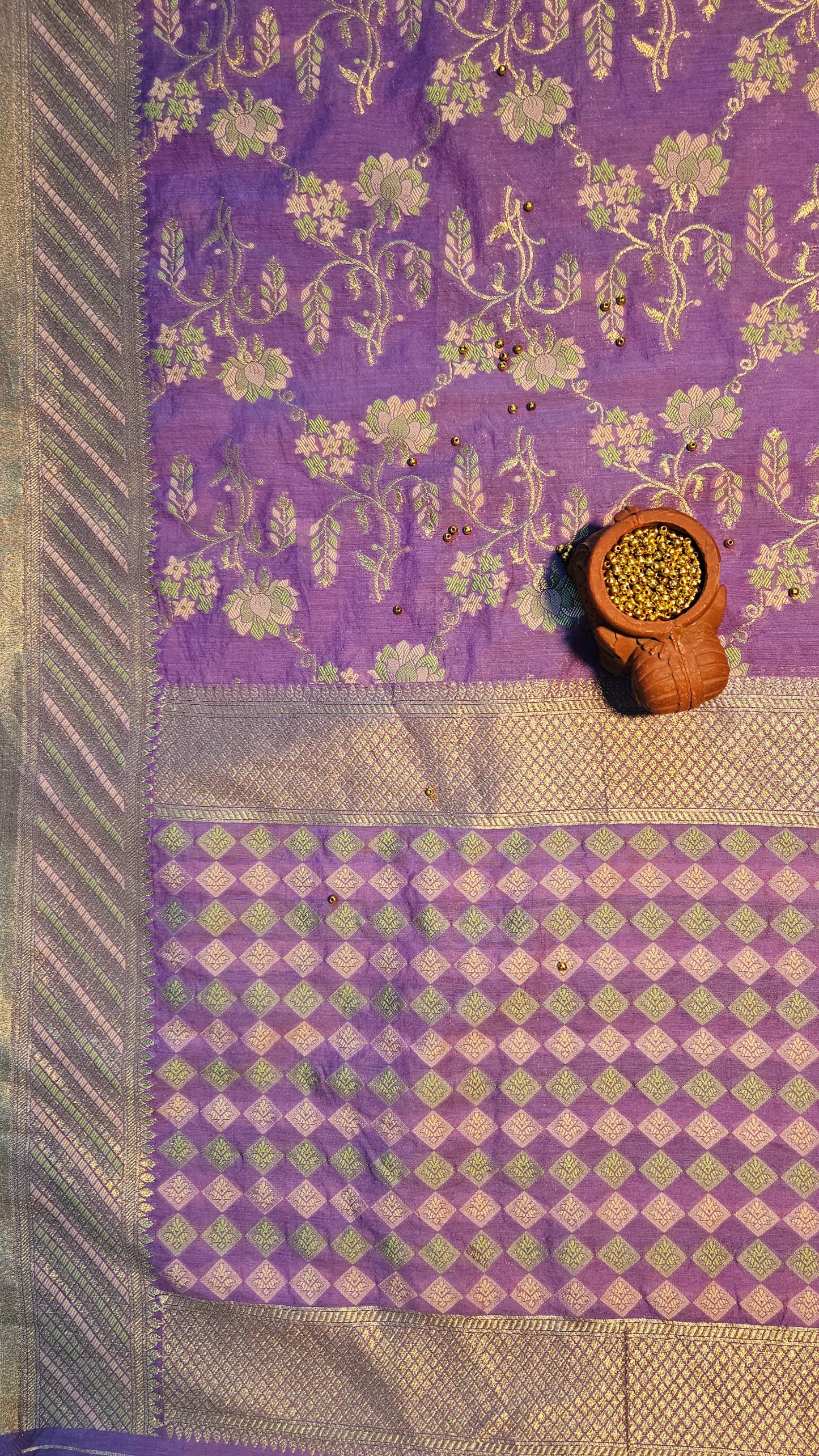 Purple'n'green chanderi cotton banarsi jamdani suit