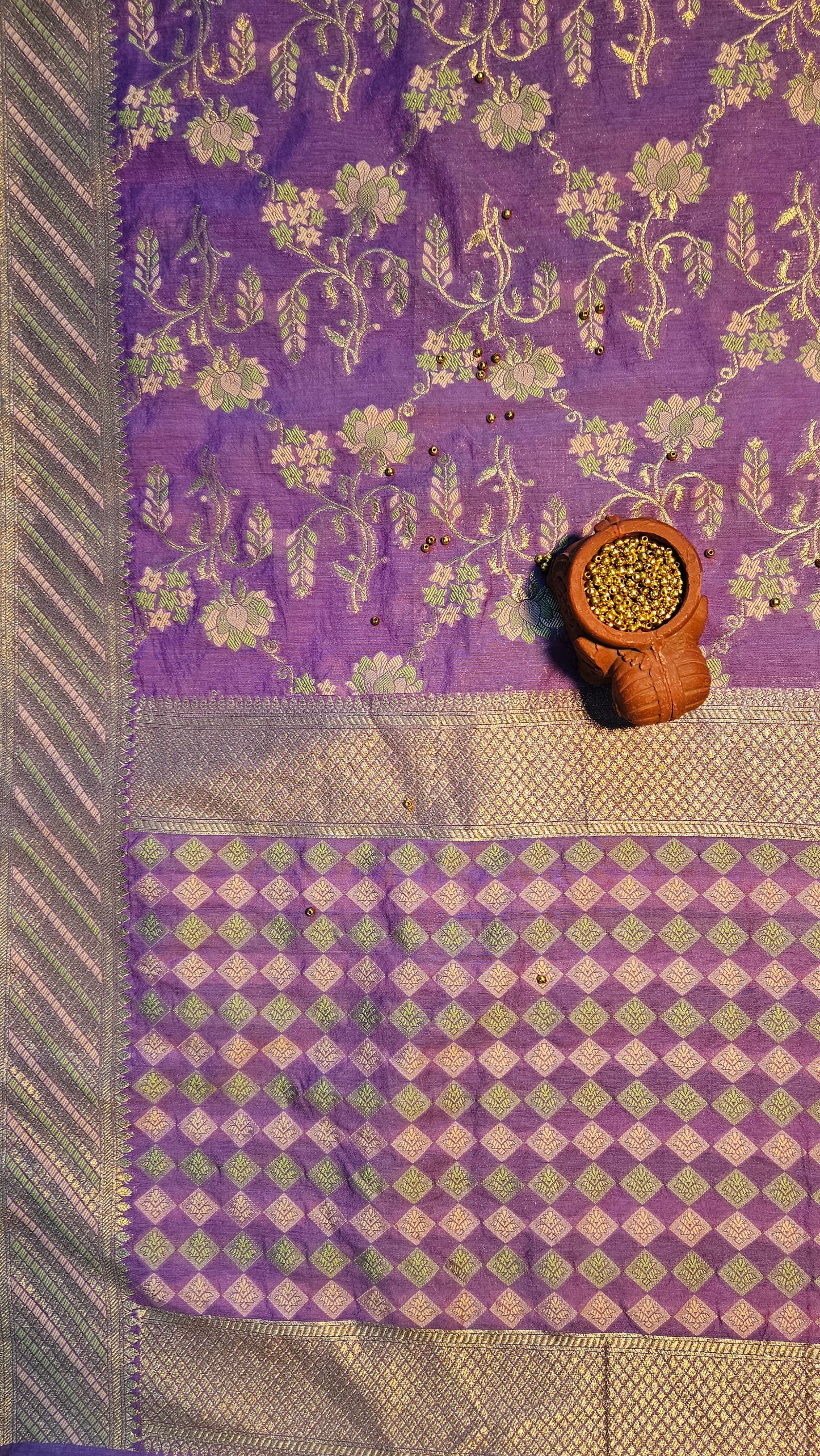 Purple'n'green chanderi cotton banarsi jamdani suit