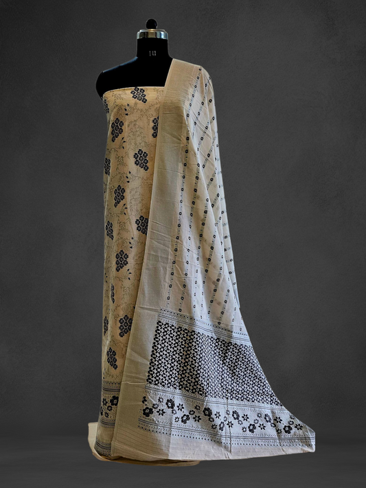 White 'n'black premium cotton banarsi resham weave suit