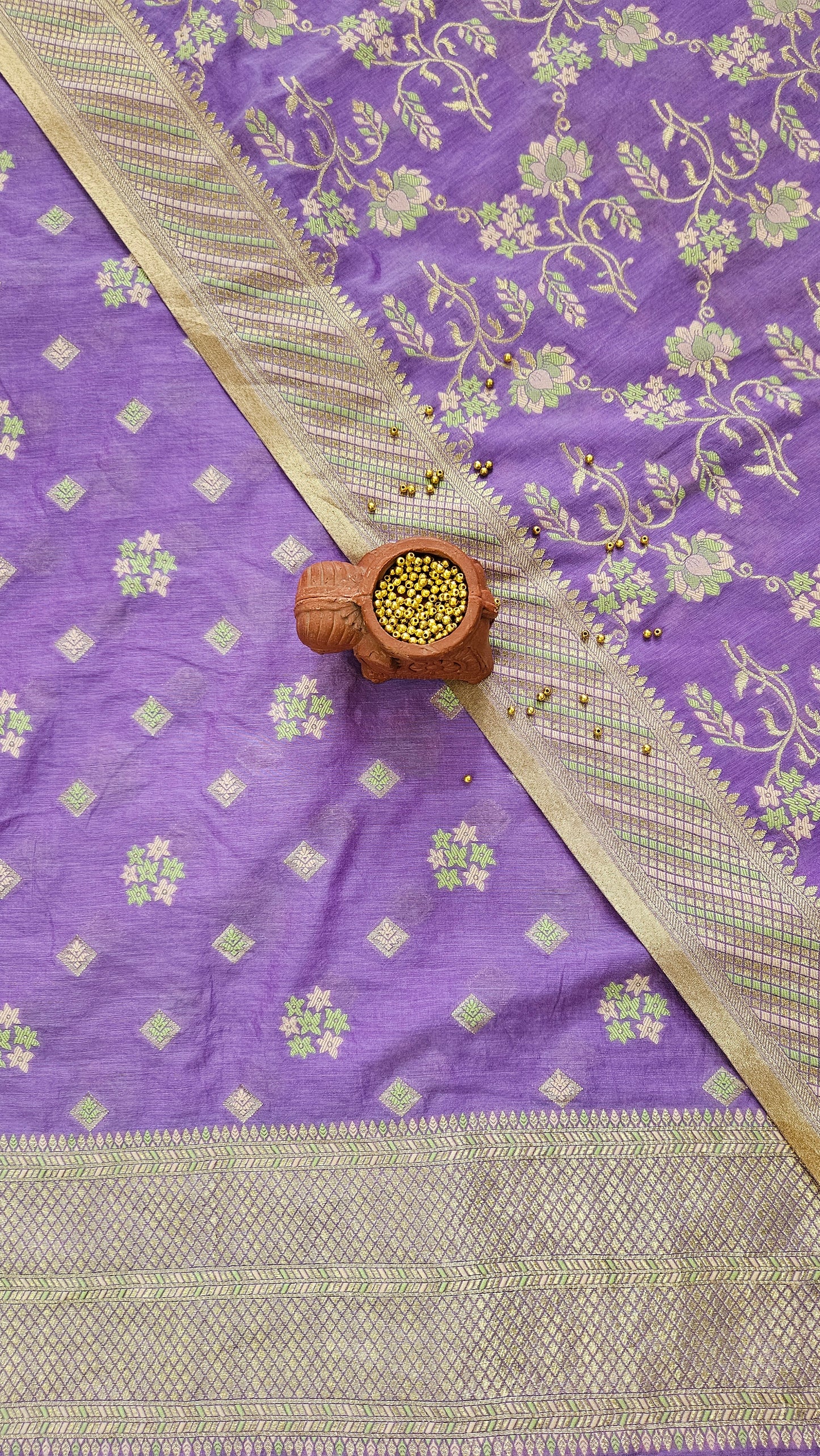 Purple'n'green chanderi cotton banarsi jamdani suit