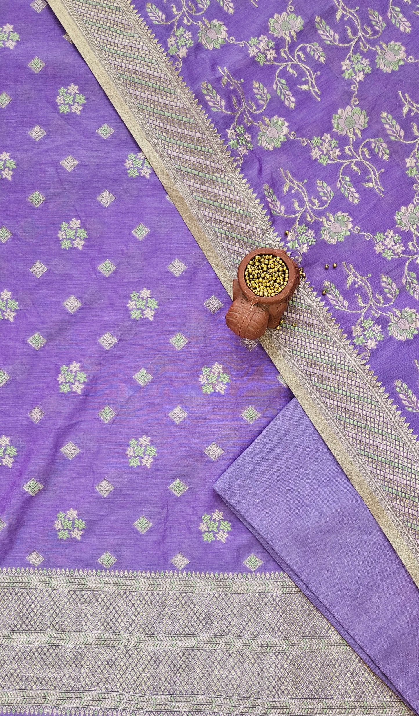 Purple'n'green chanderi cotton banarsi jamdani suit