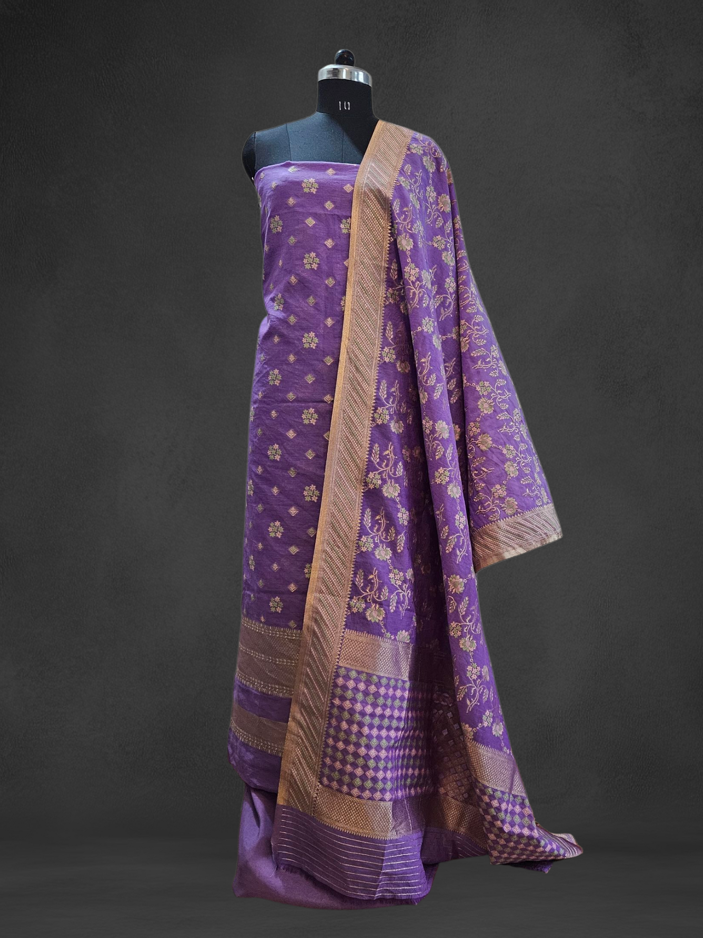 Purple'n'green chanderi cotton banarsi jamdani suit